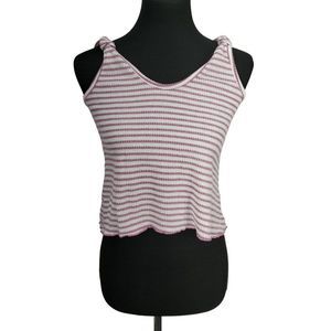 Style 5 Rose Pink‎ Striped Size XL Knotted Shoulders Cropped Tank Top